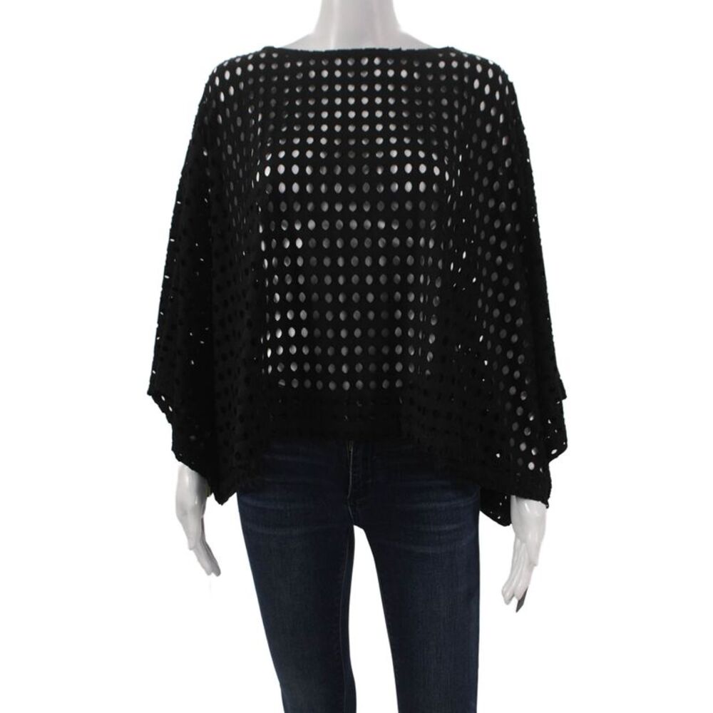 Sydney Women Tunic Black Polka Dot Boat Neck Rayon 3/4 Sleeve Size One Size